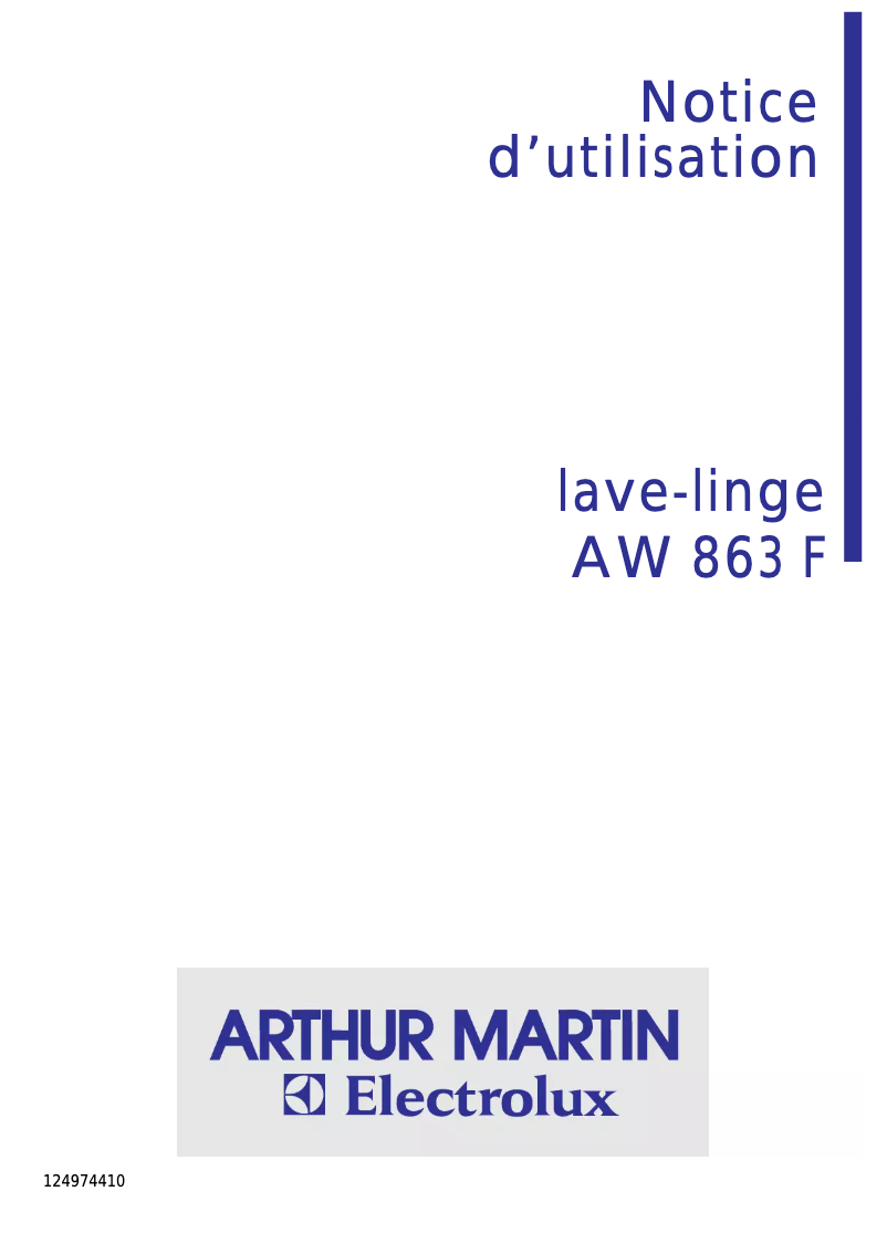 Page 1 de la notice Manuel utilisateur Arthur Martin-Electrolux AW 863 F