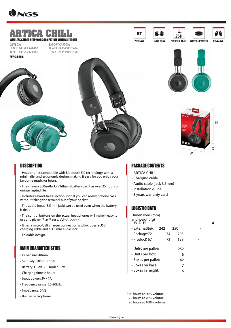 Page 1 de la notice Fiche technique NGS Artica Chill