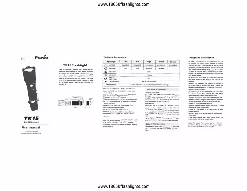 Page n°1 - Manuel utilisateur Fenix TK15