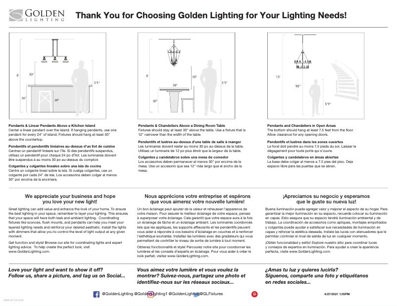 Page n°1 - Manuel utilisateur Golden Lighting Carver 0305-LP CH-CLR