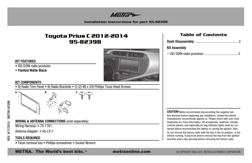 Page n°1 - Manuel utilisateur Metra 95-8239B