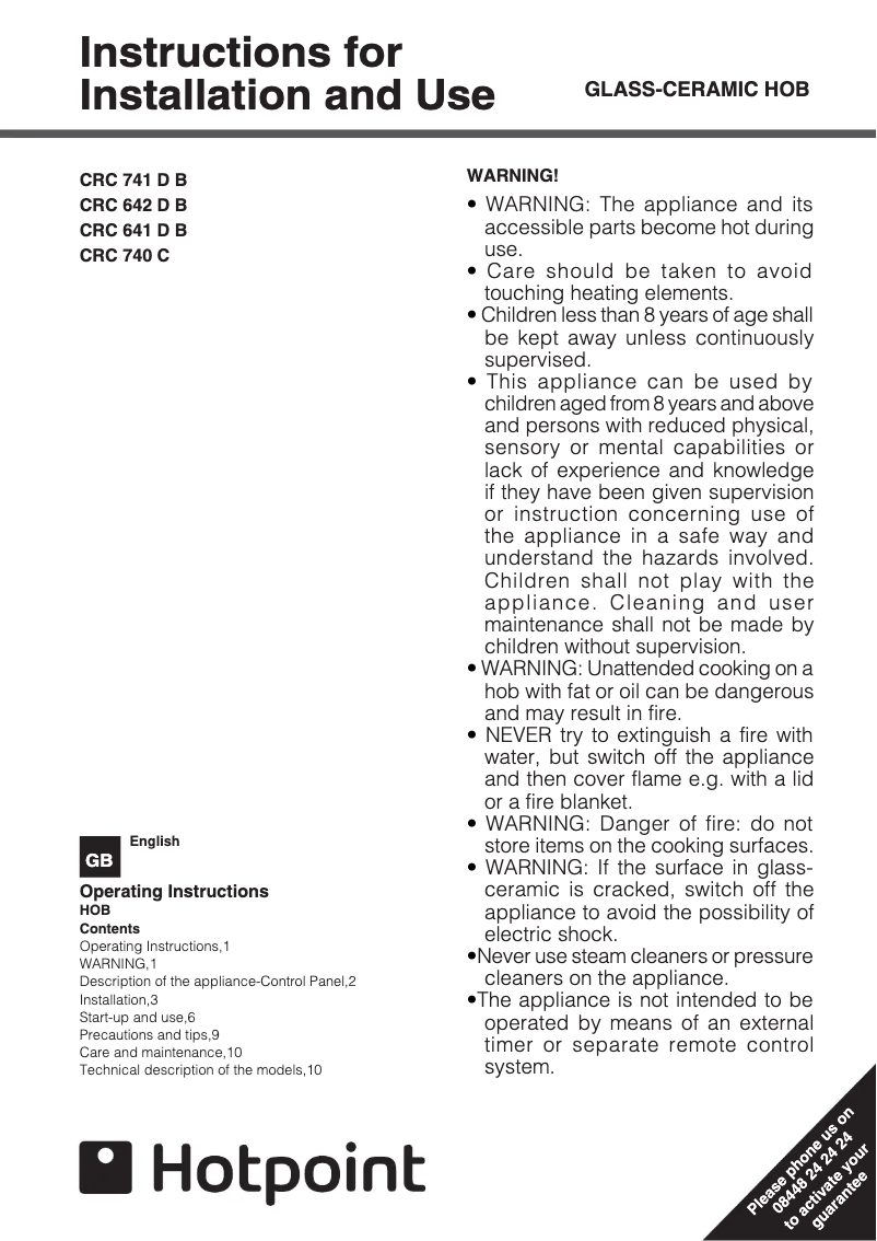 Page 1 de la notice Manuel utilisateur Hotpoint CRC641DB
