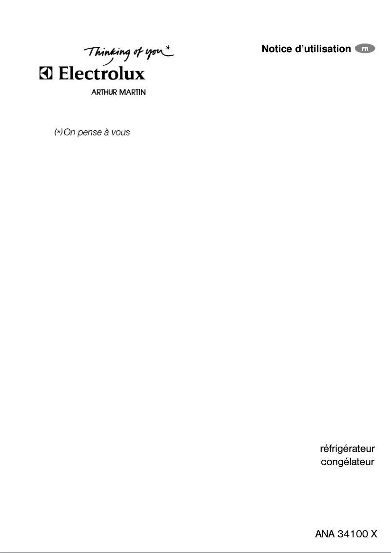 Page 1 de la notice Manuel utilisateur Arthur Martin-Electrolux ANA34100X