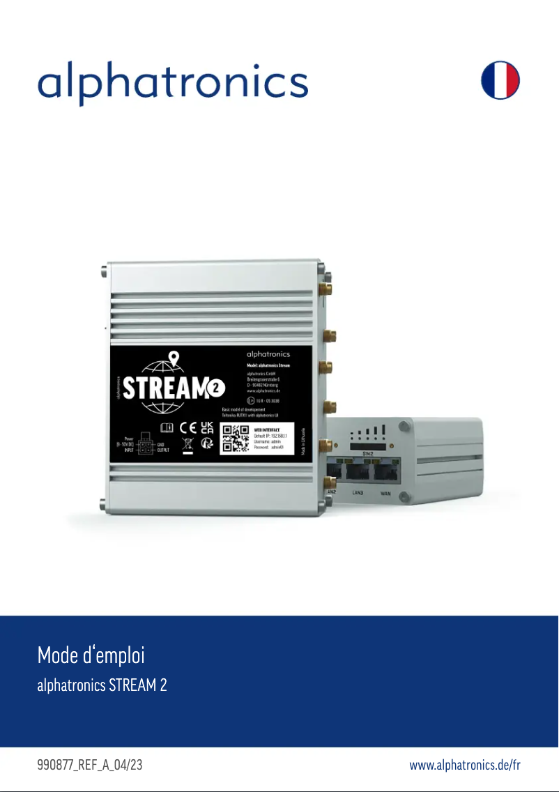 Page n°1 - Manuel utilisateur Alphatronics STREAM 2