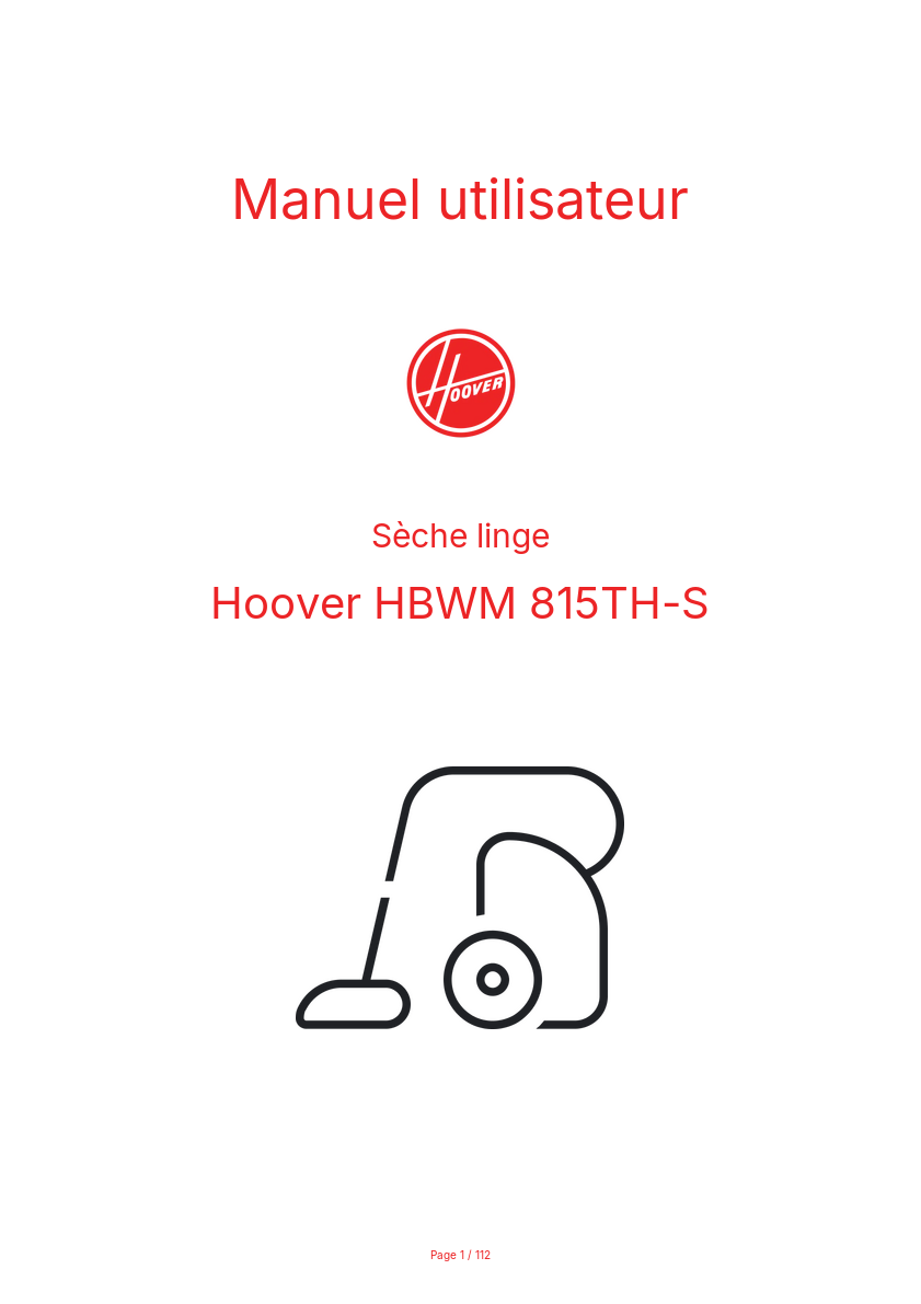 Page n°1 - Manuel utilisateur Hoover HBWM 815TH-S