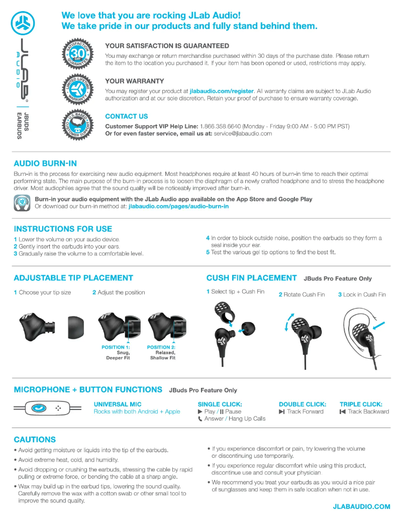 Page 1 de la notice Guide de démarrage rapide JLab JBuds Pro Signature
