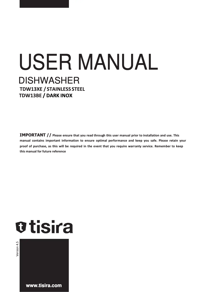 Page n°1 - Manuel utilisateur Tisira TDW13XE