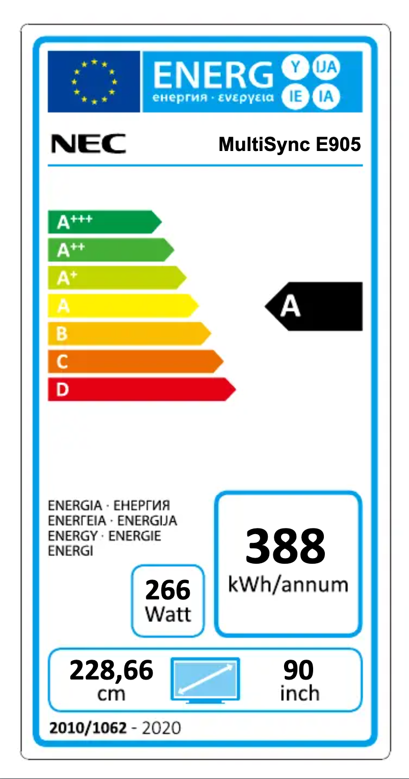Page 1 de la notice Label énergétique NEC MultiSync E905