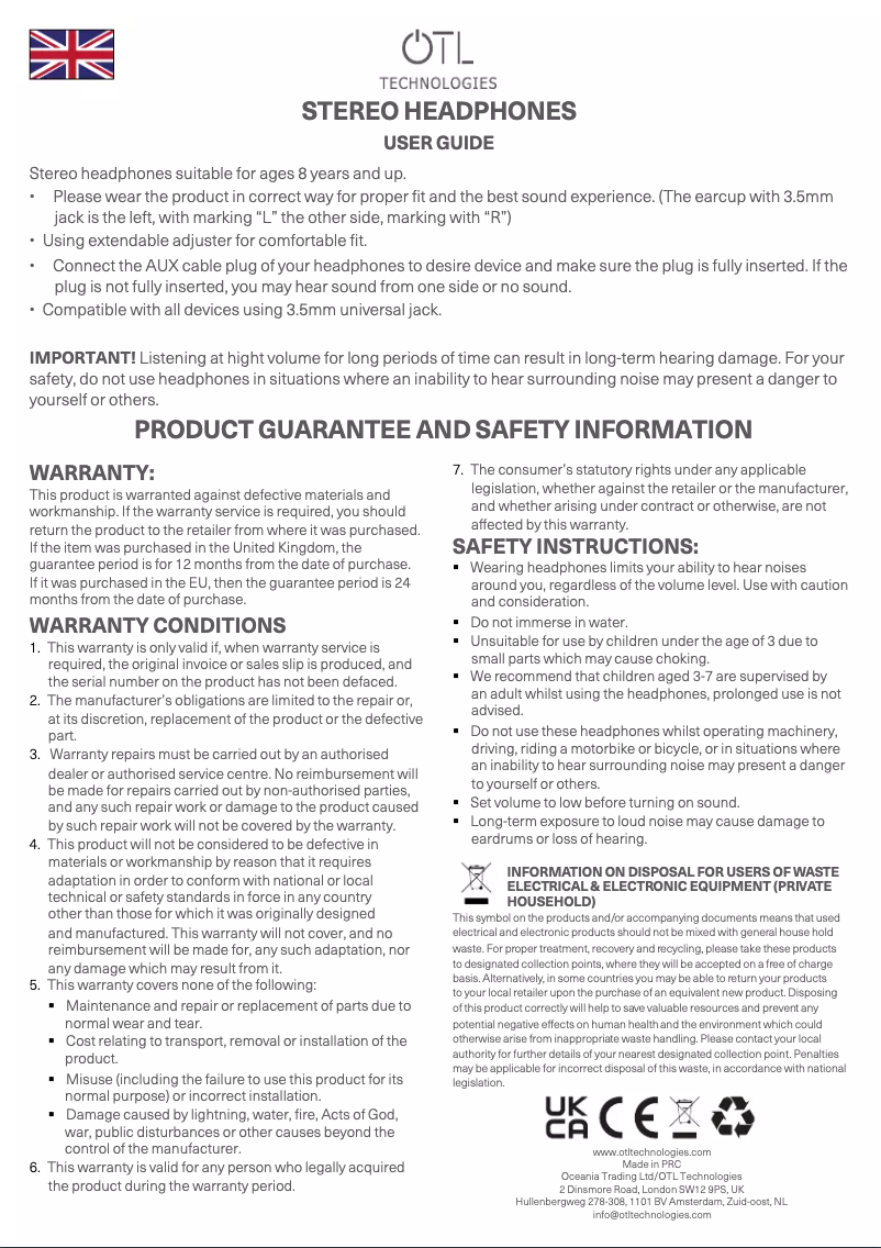 Page n°1 - Manuel utilisateur OTL Technologies Hello Kitty