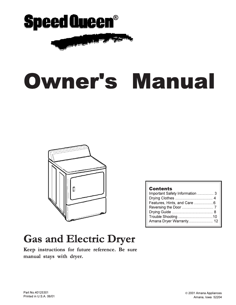 Page n°1 - Manuel utilisateur Speed Queen SLG120RAW