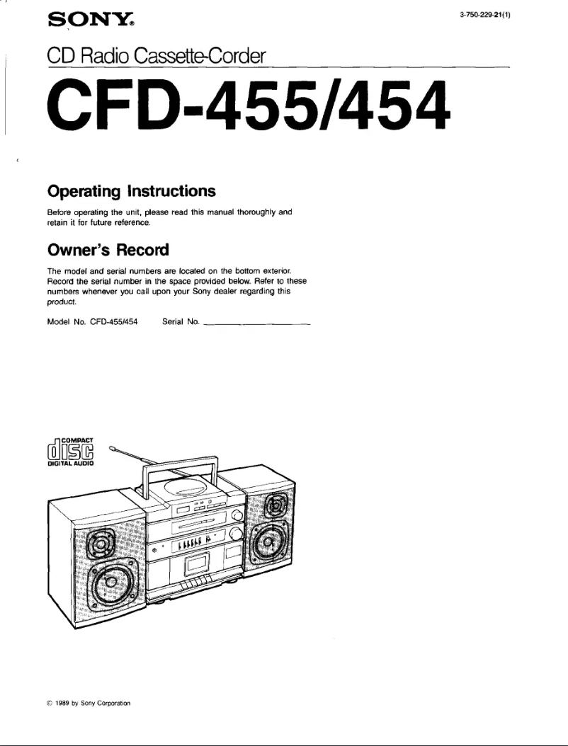 Page n°1 - Manuel utilisateur Sony CFD-455