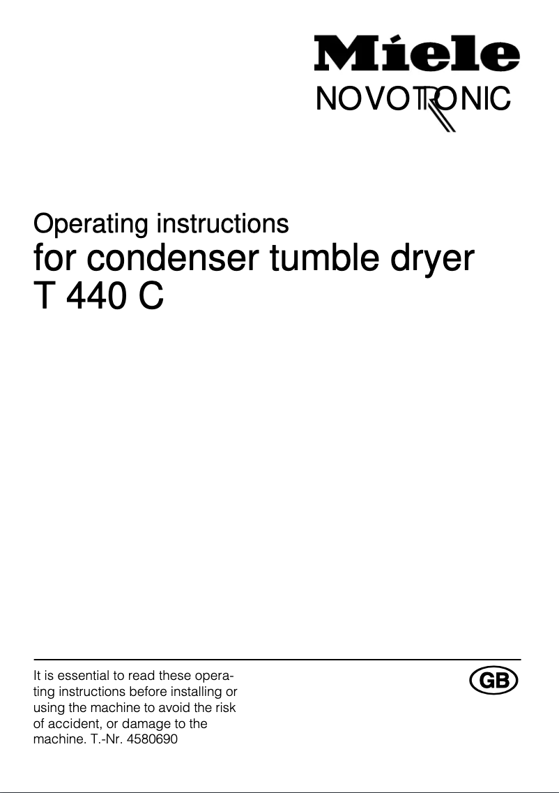 Page n°1 - Manuel utilisateur Miele Novotronic T 440 C