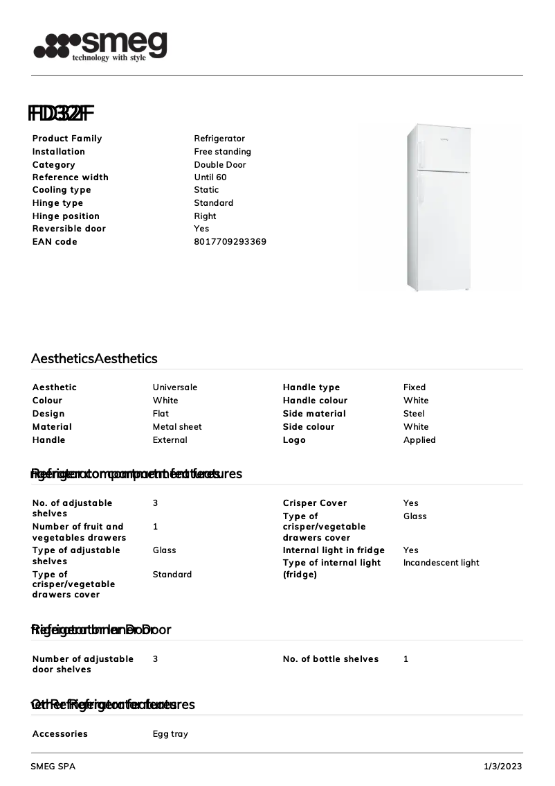 Page 1 de la notice Brochure Smeg FD32F