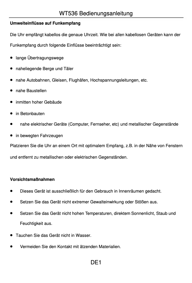 Page 1 de la notice Manuel utilisateur Techno Line WT 536