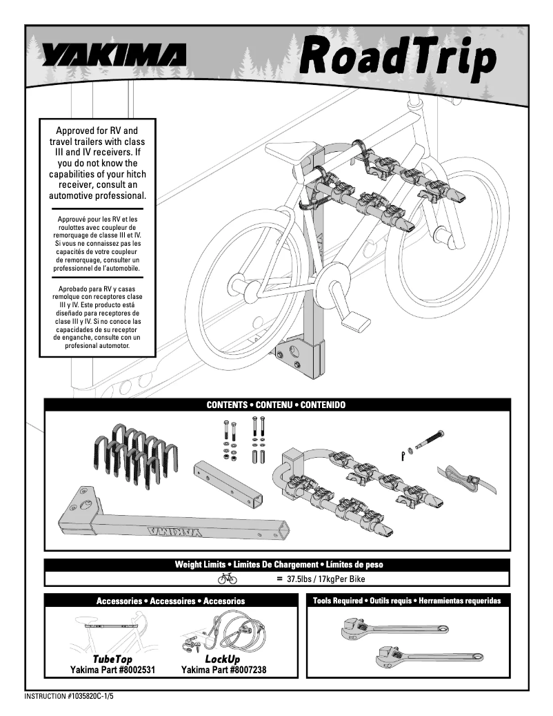 Page n°1 - Manuel utilisateur Yakima RoadTrip