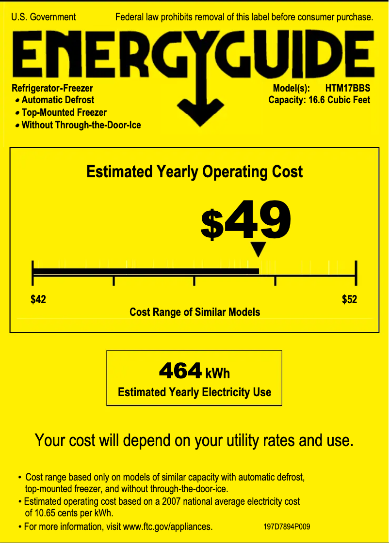 Page 1 de la notice Label énergétique Hotpoint HTM17BBSSA