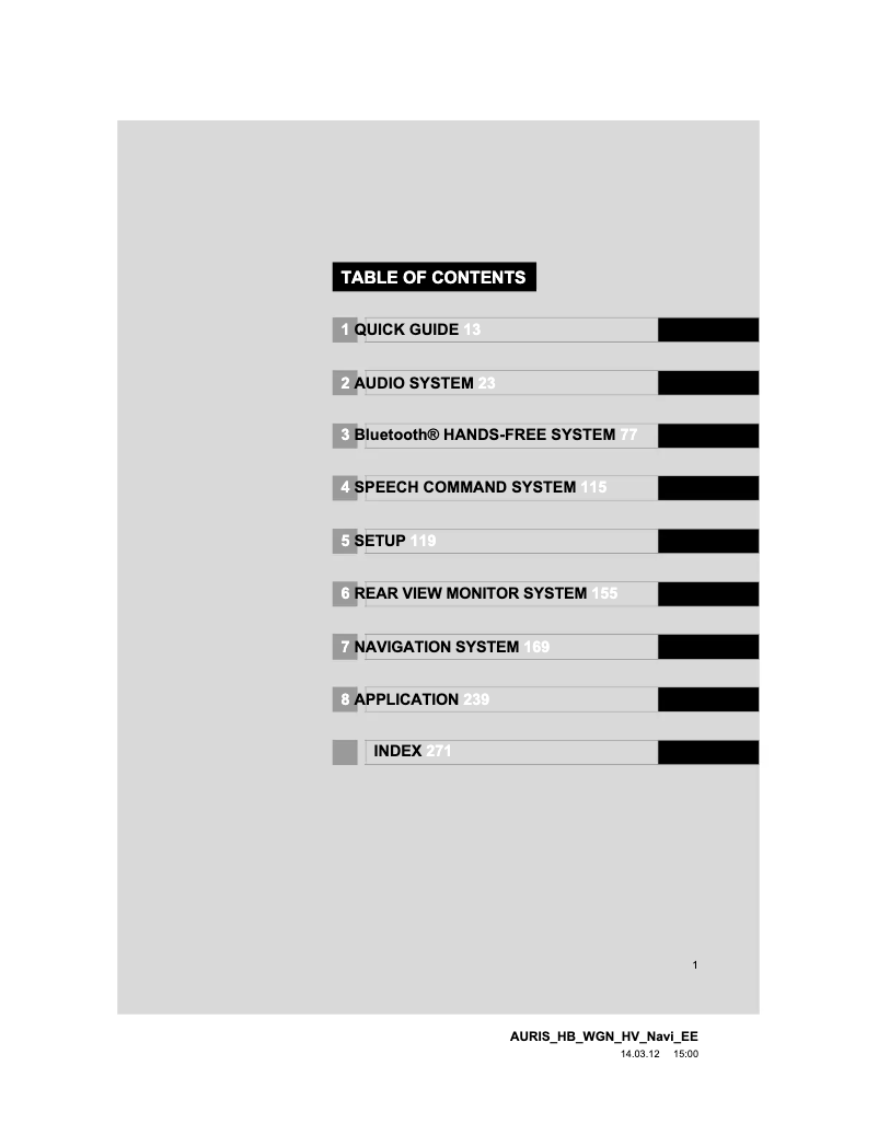 Image de la première page du manuel de l'appareil Auris 2014 Navigation