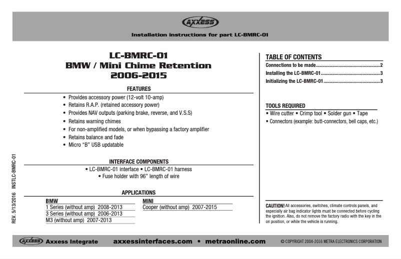 Página 1 del manual Manual de usuario Axxess LC-BMRC-01