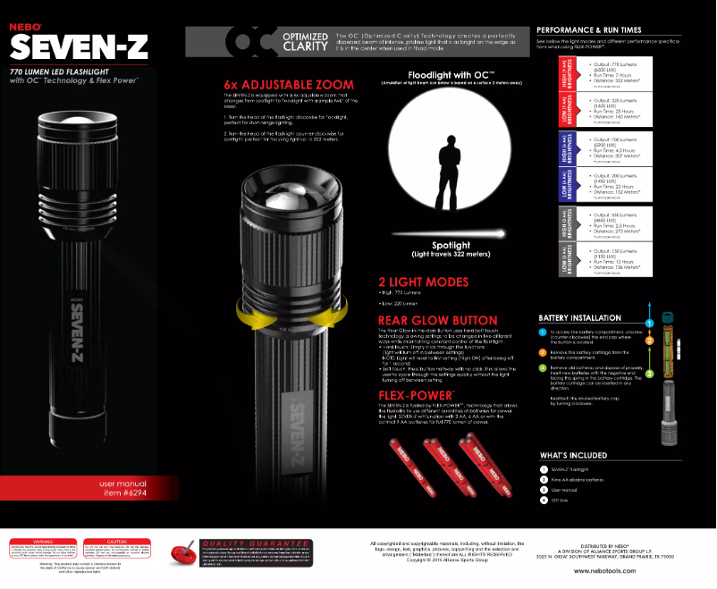 Page 1 de la notice Manuel utilisateur NEBO Seven-Z