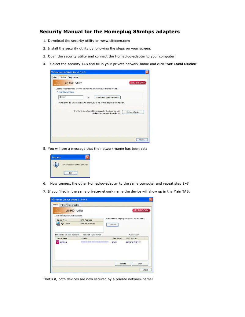 Page 1 of the manual User Manual Sitecom 85 Mbps Homeplug