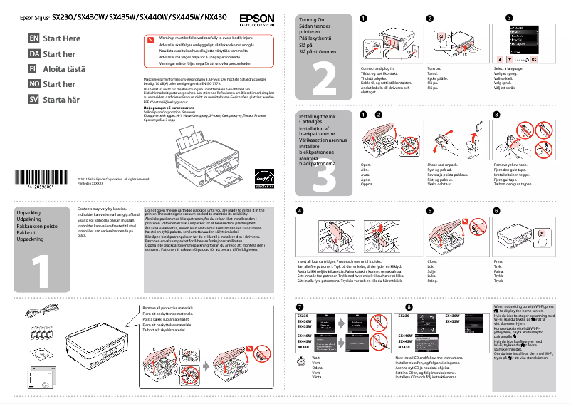 Page 1 de la notice Guide d'installation Epson Stylus SX440W
