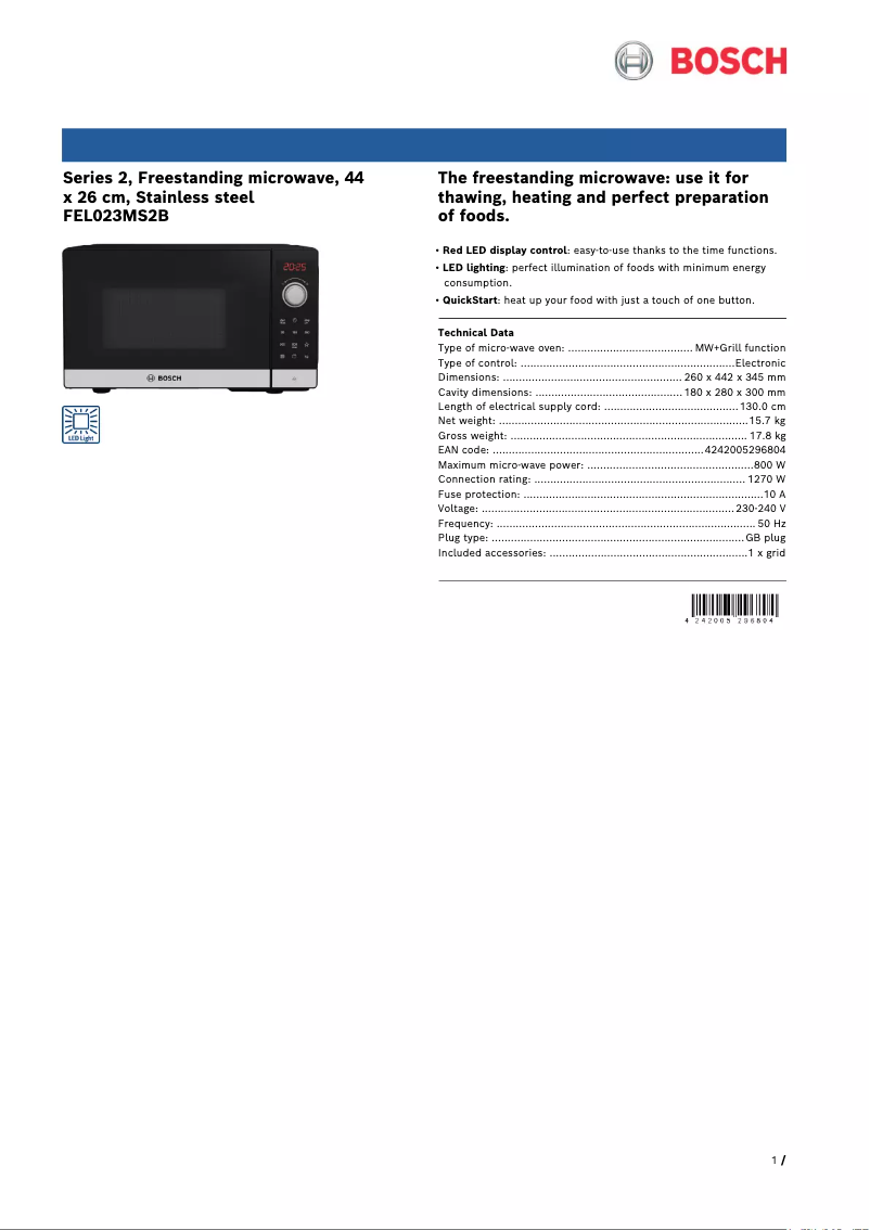 Image de la première page du manuel de l'appareil FEL023MS2B