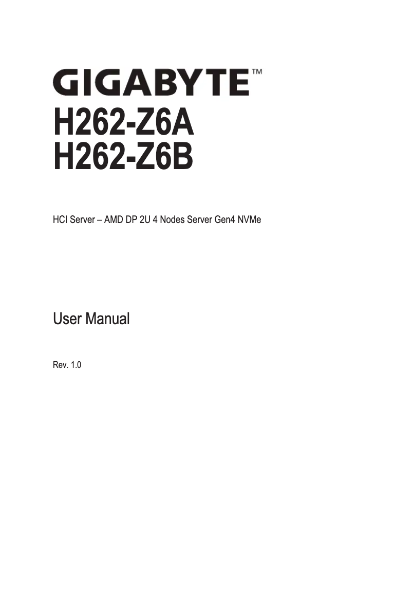 Page 1 de la notice Manuel utilisateur Gigabyte H262-Z6B
