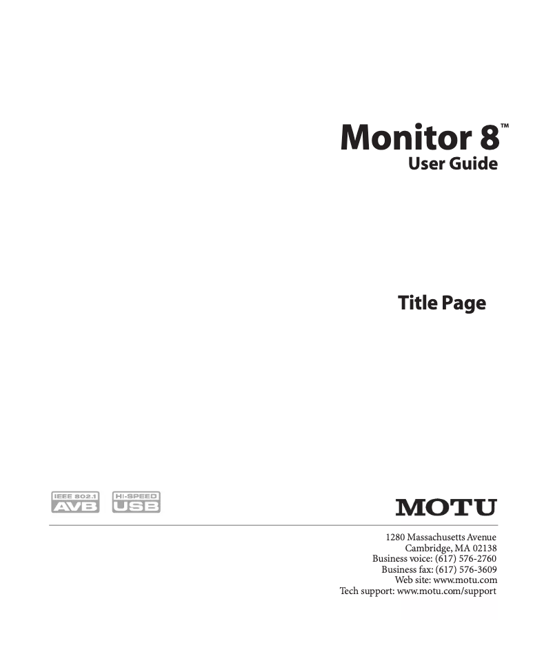 Page 1 de la notice Manuel utilisateur Motu Monitor 8