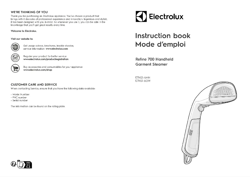 Page 1 de la notice Manuel utilisateur Electrolux Refine 700 E7HS1-4MN