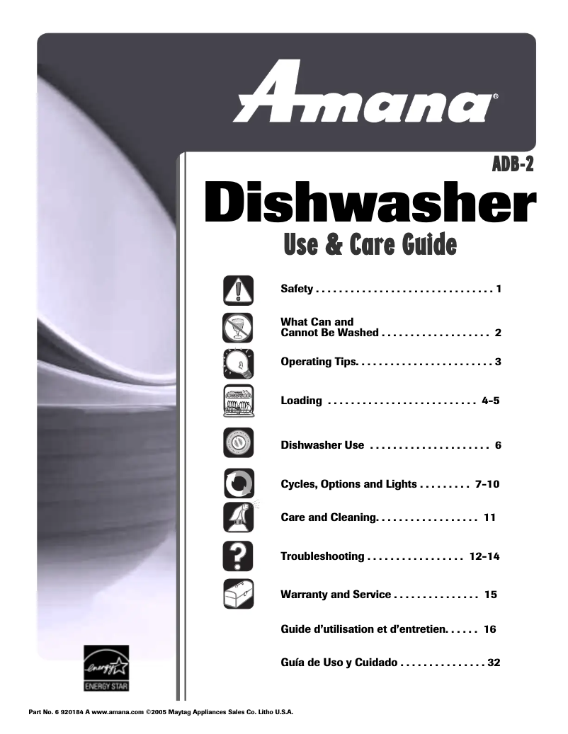 Page 1 de la notice Manuel utilisateur Whirlpool ADB2500AW