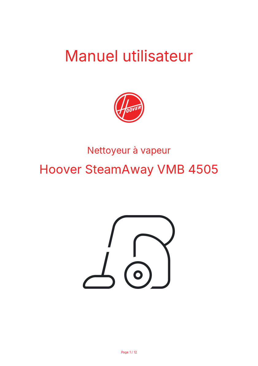 Image de la première page du manuel de l'appareil SteamAway VMB 4505