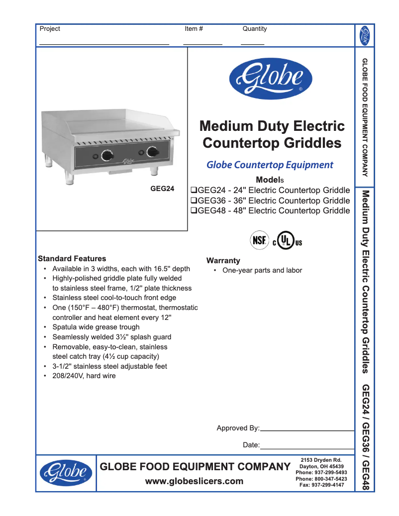 Page n°1 - Manuel d'utilisation et d'entretien Globe GEG24