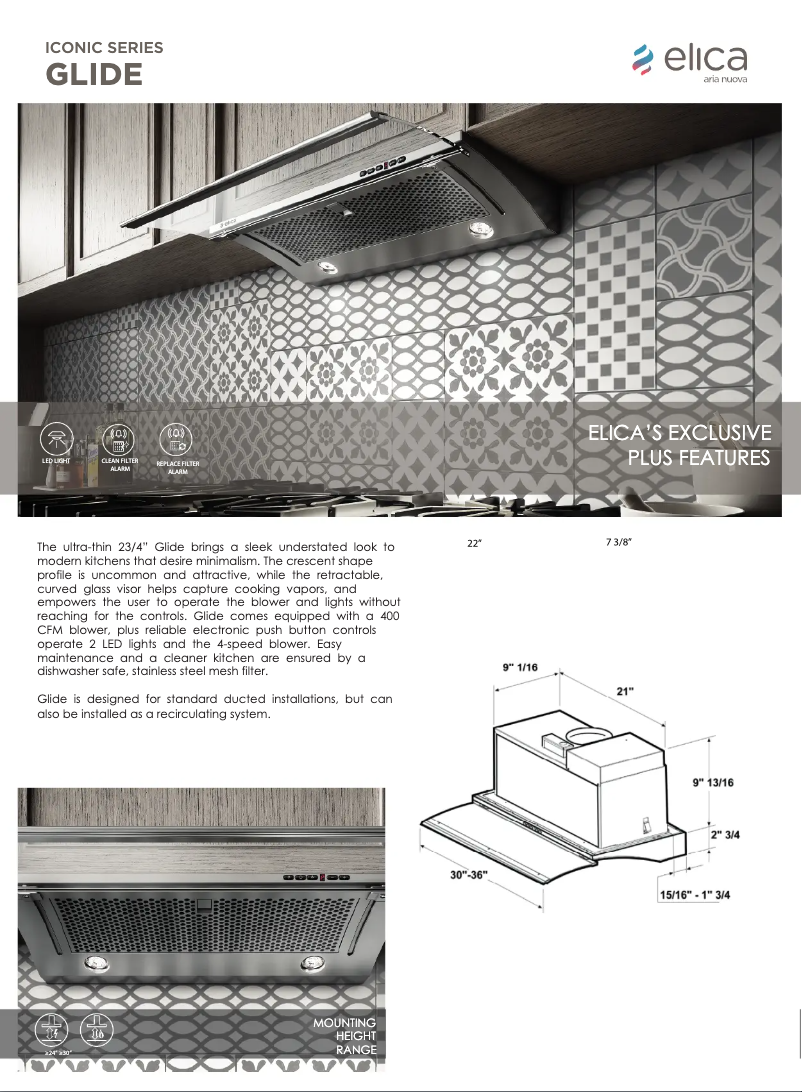 Page 1 de la notice Fiche technique Elica Glide EGL436SS