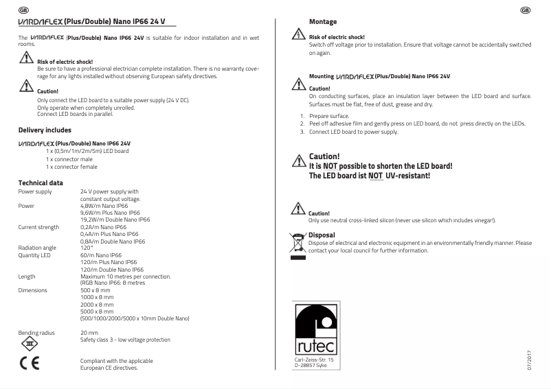 Page n°1 - Manuel utilisateur Rutec VARDAflex Double Nano P66 24 V