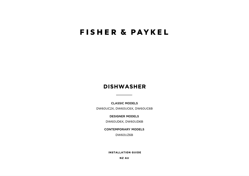 Page 1 de la notice Guide d'installation Fisher & Paykel DW60UD6X