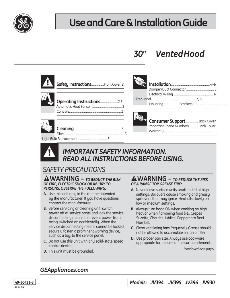 Página 1 del manual Manual de instrucciones GE JV394SBB
