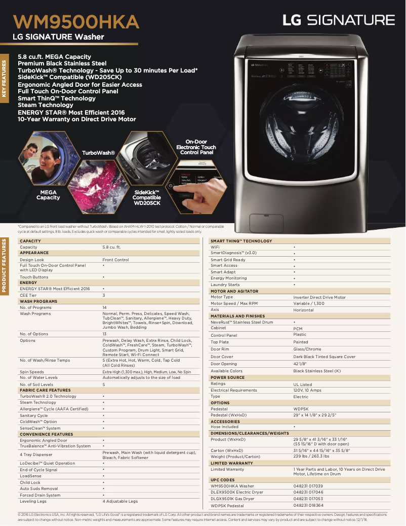 Page 1 de la notice Fiche technique LG WM9500H