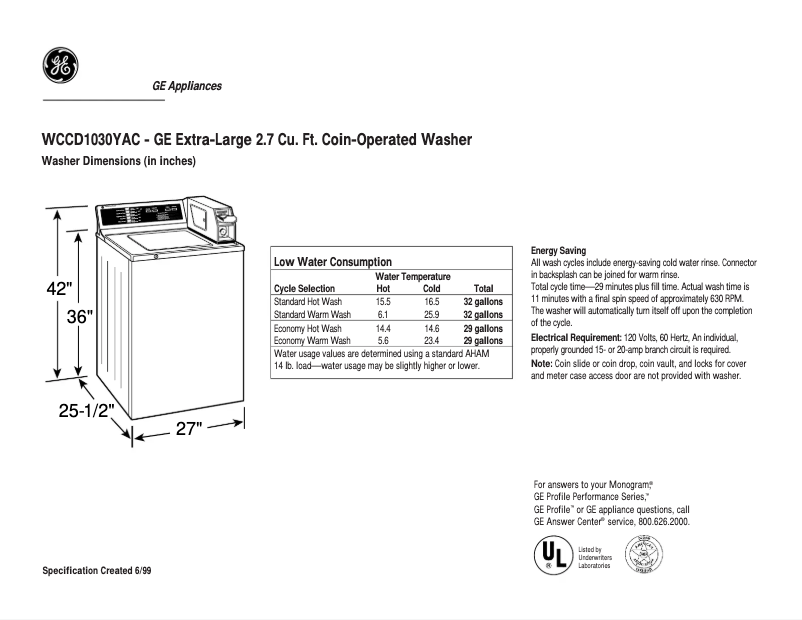Image de la première page du manuel de l'appareil WCCD1030YAC