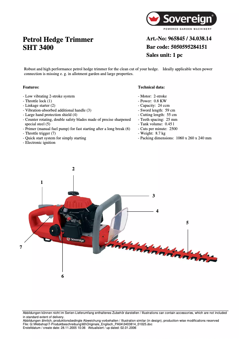 Page 1 de la notice Manuel utilisateur Sovereign SHT 3400