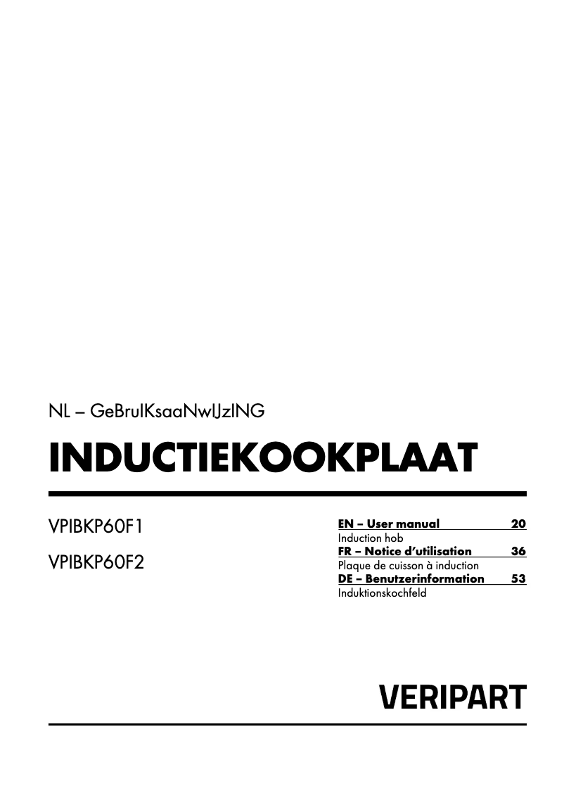 Page 1 de la notice Manuel utilisateur Veripart VPIBKP60F1