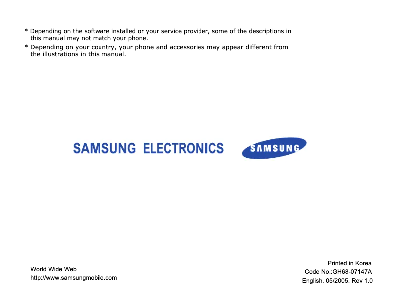 Page 1 de la notice Manuel utilisateur Samsung SGH-ZM60