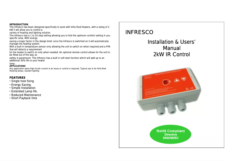 Page n°1 - Manuel utilisateur Infresco 2kW IR Control