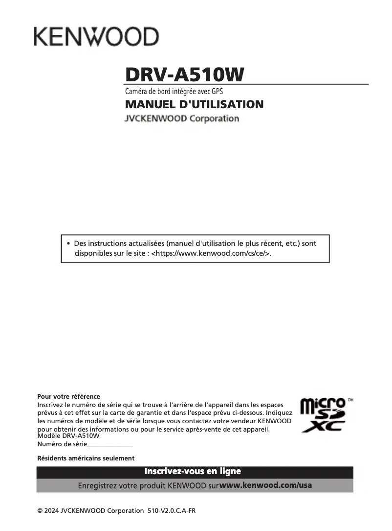 Page 1 de la notice Manuel utilisateur Kenwood DRV-A510W