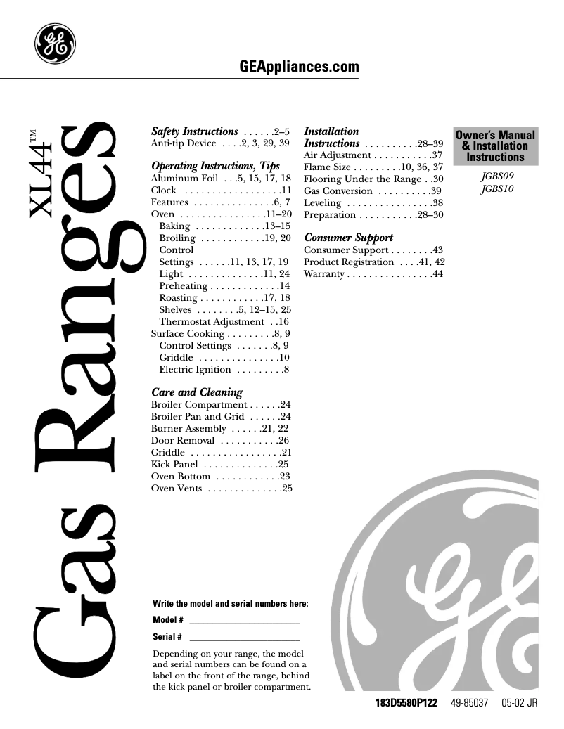 Page 1 of the manual Installation Guide GE JGBS10WEFWW