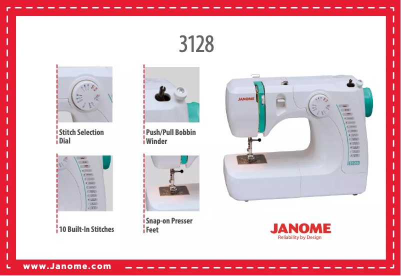Page 1 de la notice Fiche technique Janome 3128