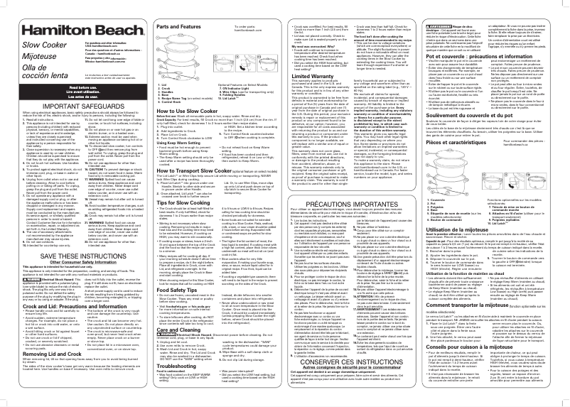 Page n°1 - Manuel utilisateur Hamilton Beach 33156R