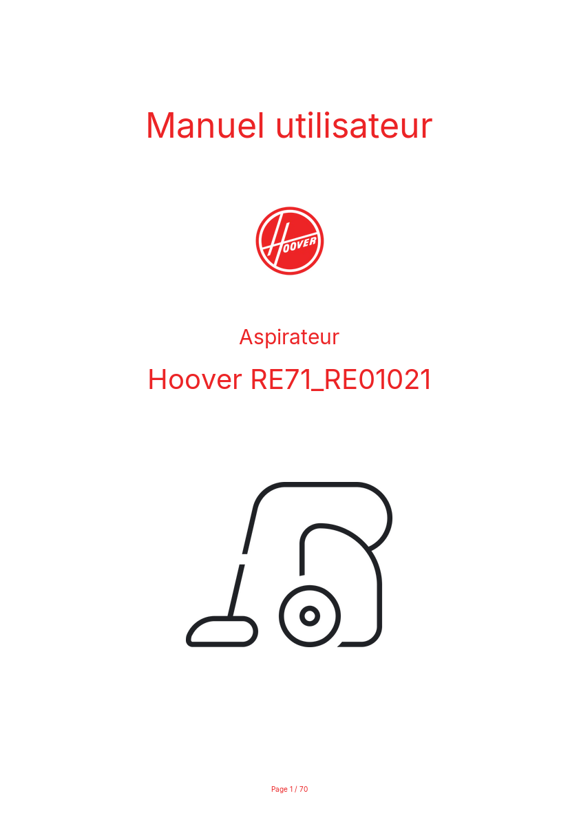 Page n°1 - Manuel utilisateur Hoover RE71_RE01021