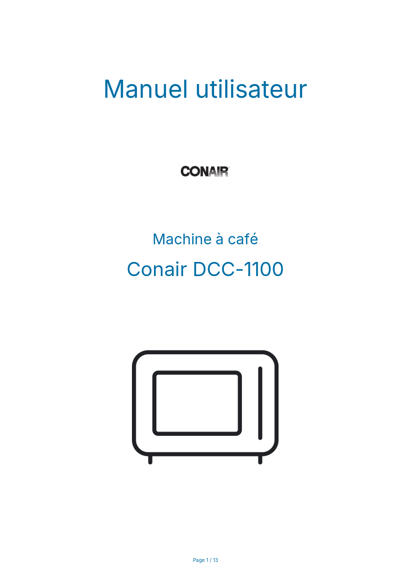 Page n°1 - Manuel utilisateur Conair DCC-1100