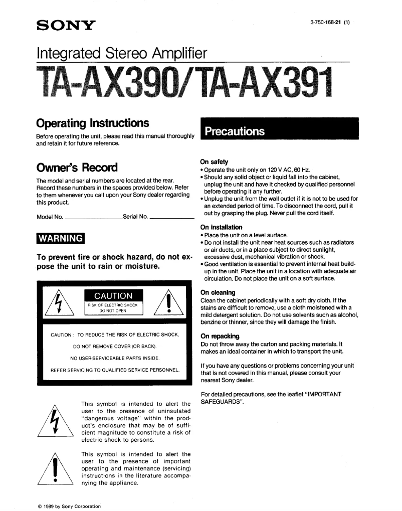 Image de la première page du manuel de l'appareil TA-AX390