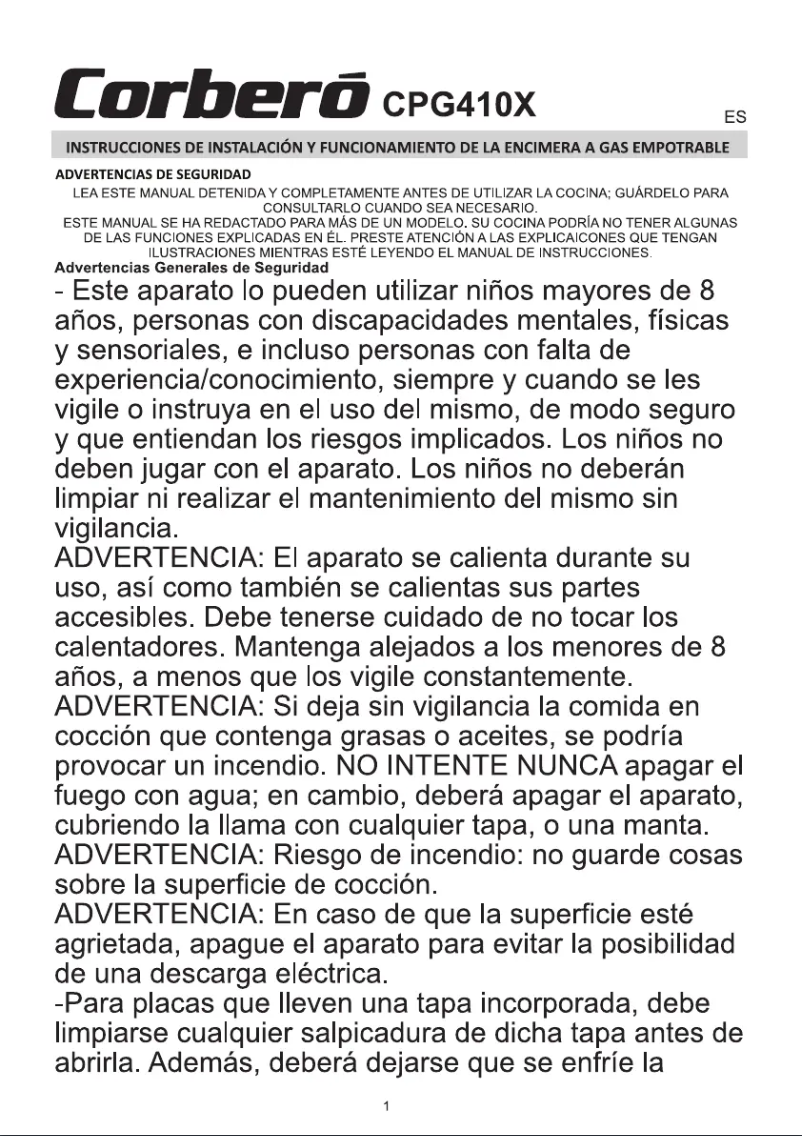 Page n°1 - Manuel utilisateur Corbero CPG410X